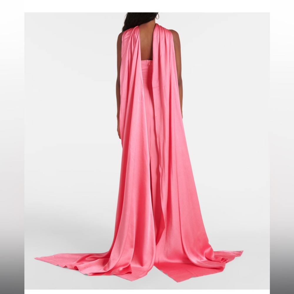 Solace London Ophelia Crêpe Gown Pink Halter Maxi Gown w/ Cape - Sz 6 - Like New - Picture 3 of 7